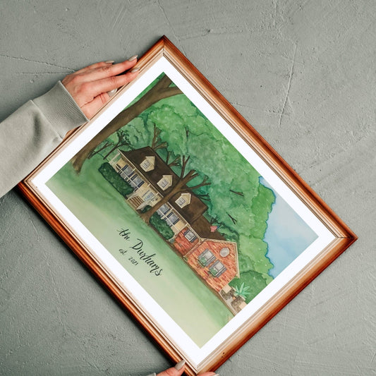 Hand Painted Watercolor Home Portrait