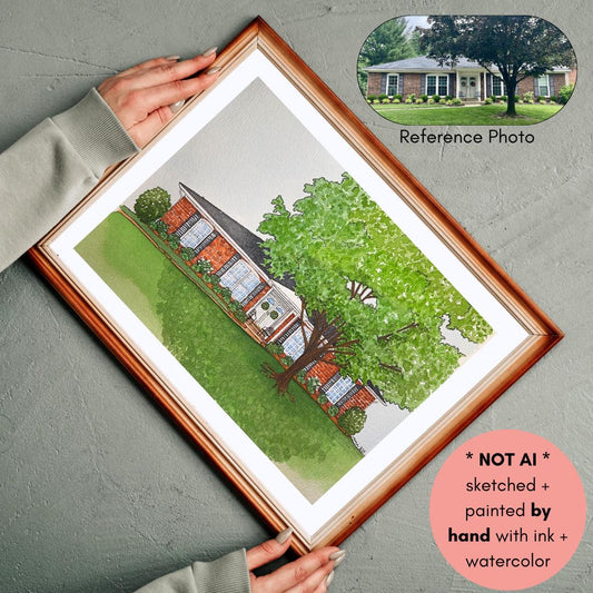 Hand Painted Watercolor Home Portrait